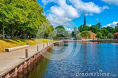 Lakeside promenade in Swedish town Vaxjo during a day Stock Photo