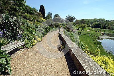 Lakeside scene. The garden of Leeds castle in Maidstone, Kent, England Stock Photo