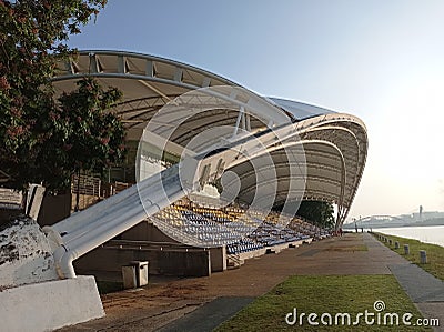 Lakeside stadium sunrise view clear sky Stock Photo