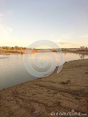 Lakeside sunset in October Stock Photo