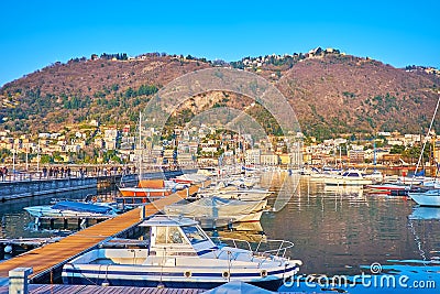 The lakeside view with Monte Boletto, Lake Como, Como, Lombardy, Italy Editorial Stock Photo