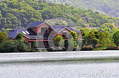 the lakeside villa in Changsha West Lake Park Stock Photo