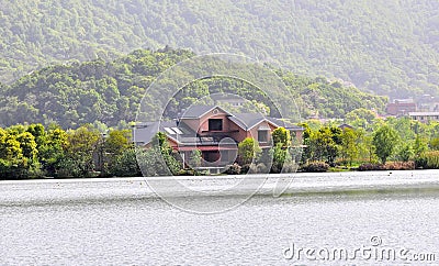 the lakeside villa in Changsha West Lake Park Stock Photo