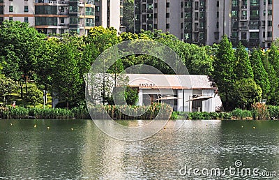 the lakeside villa in Changsha West Lake Park Editorial Stock Photo