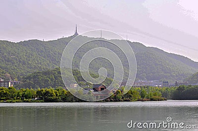 the lakeside villa in Changsha West Lake Park Stock Photo