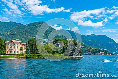 Lakeside villa at Tavernola town at Lake Como, Italy Stock Photo