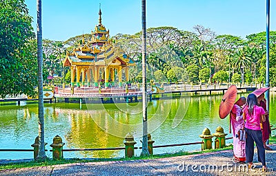 Lakeside walk in Theingottara park, Yangon, Myanmar Editorial Stock Photo