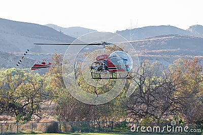 Bell 47 helicopter during Los Angeles American Heroes Air Show Editorial Stock Photo