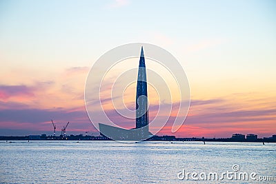 Lakhta center at sunset. Business center at sunset near Russia, St. Petersburg July 13, 2018 Editorial Stock Photo