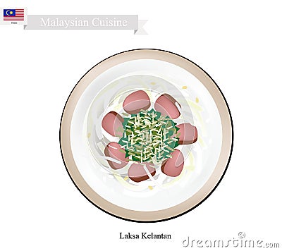 Laksa Kelantan or Malaysian Rice Noodle Soup Vector Illustration