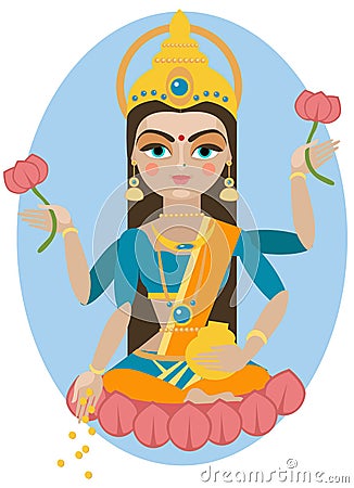 Lakshmi deity illustration. Vector Illustration