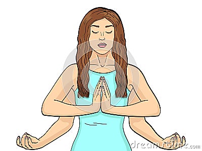 Lakshmi a woman with four hands in Hinduism. Pose in yoga. isolated object on white background. Vector illustration Vector Illustration