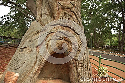 Lalbagh Botanical Gardens tree carvings, Bangalore Editorial Stock Photo