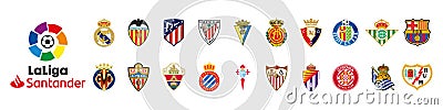 Laliga santander of Spain 2022-23. Barcelona, Real Madrid, Atletico, Valencia, Athletic, Cadiz, Mallorca, Sevilla, Osasuna, Betis Vector Illustration