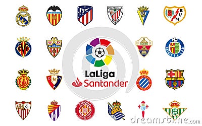 Laliga santander of Spain 2022-23. Barcelona, Real Madrid, Atletico, Valencia, Athletic, Cadiz, Vector Illustration