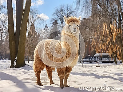 Lama in Moscow Zoo Cartoon Illustration