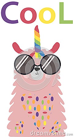 Lama in the Scandinavian style, cool, in rainbow glasses. LGBT freedom concept. No llama problem Vector Illustration