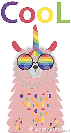 Lama in the Scandinavian style, cool, in rainbow glasses. LGBT freedom concept. No llama problem Vector Illustration