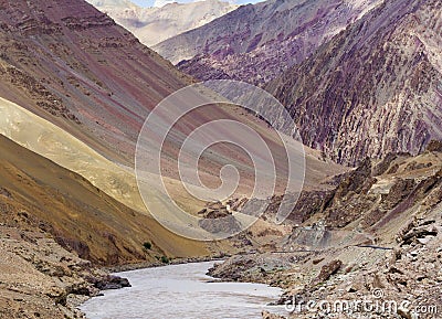 Lamayuru moonland - Picturesque lifeless mountain landscape on a section of the Leh-Kargil route in the Himalayas Stock Photo