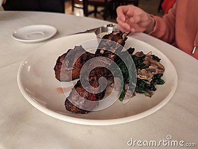Lamb chop entree dinner Greek Stock Photo