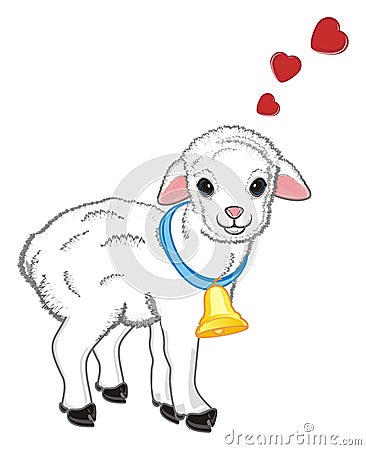 Sheep with a ball with hearts Stock Photo