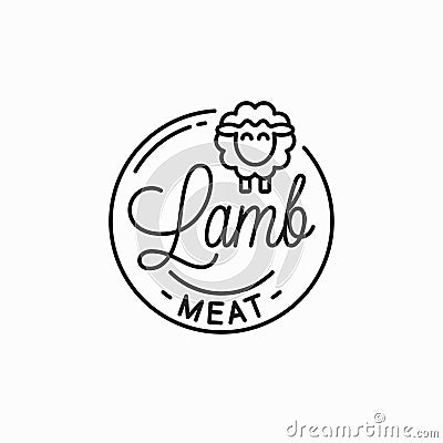 Lamb meat logo. Round linear logo of lamb on white Vector Illustration