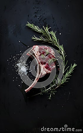 Lamb mutton fresh meat ribs with herbs Stock Photo