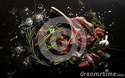 Lamb mutton fresh meat ribs with herbs Stock Photo