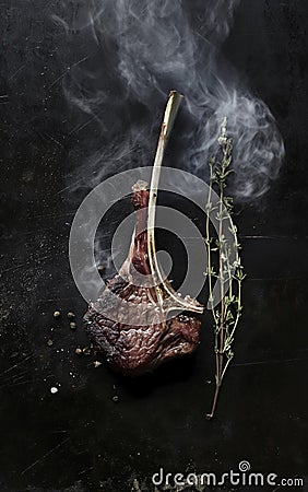 Lamb mutton fresh meat ribs with herbs Stock Photo