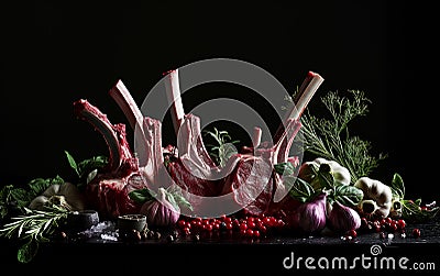 Lamb mutton fresh meat ribs with herbs Stock Photo