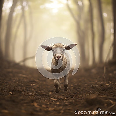 Lamb in muddy woods Stock Photo