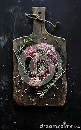 Lamb mutton fresh meat ribs with herbs Stock Photo