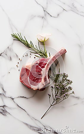 Lamb mutton fresh meat ribs with herbs Stock Photo