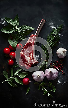 Lamb mutton fresh meat ribs with herbs Stock Photo