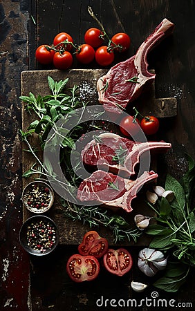 Lamb mutton fresh meat ribs with herbs Stock Photo