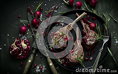 Lamb mutton meat ribs with herbs Stock Photo