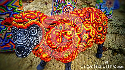 Lamb sculture souvenir by Huicholes Mexico Stock Photo