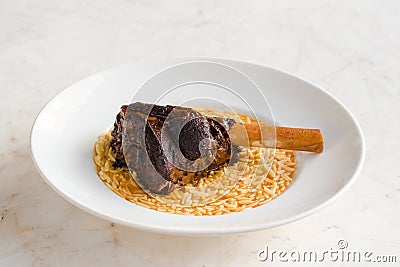 Lamb Shank with rice Stock Photo