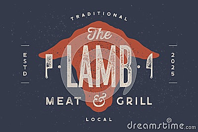 Lamb, sheep. Vintage typography, lettering, retro print Vector Illustration