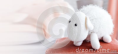 Lamb Soft Children`s Toy. Banner Stock Photo