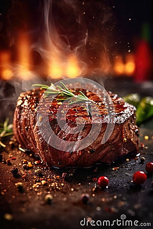 A Lamb steak with vegetables and meat on a grill Stock Photo