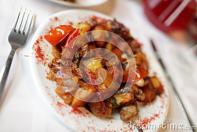 Lamb with stewed vegetables Stock Photo