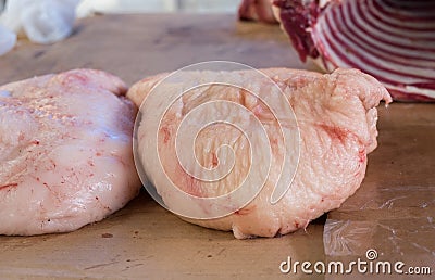 Lamb tail fat for sale at city market Stock Photo