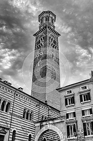 Lamberti Tower in Piazza Signori in Verona, Italy Stock Photo