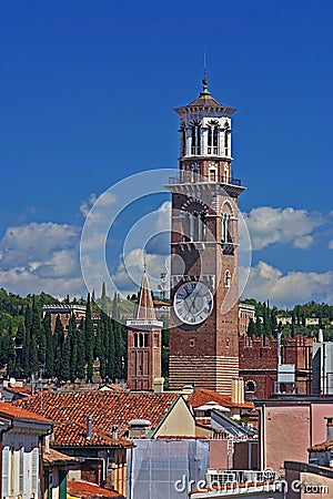 Lamberti Tower on the skyline of Verona, Italy Stock Photo