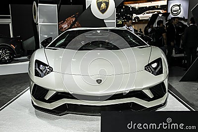 Lamborghini Aventador S shown at the New York International Auto Editorial Stock Photo