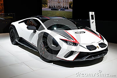 Lamborghini Huracan Sterrato off-road super sports car European premiere at the Brussels Autosalon European Motor Show. Brussels, Editorial Stock Photo