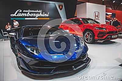 Lamborghini Urus and SVJ on the car show Editorial Stock Photo