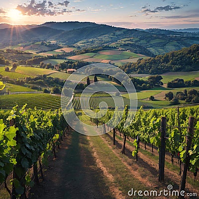 Lambrusco vineyards near Castelvetro, Modena province, Emilia Romagna, Italy made with Generative AI Stock Photo