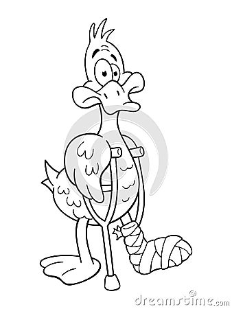Lame duck with pair of crutches Vector Illustration